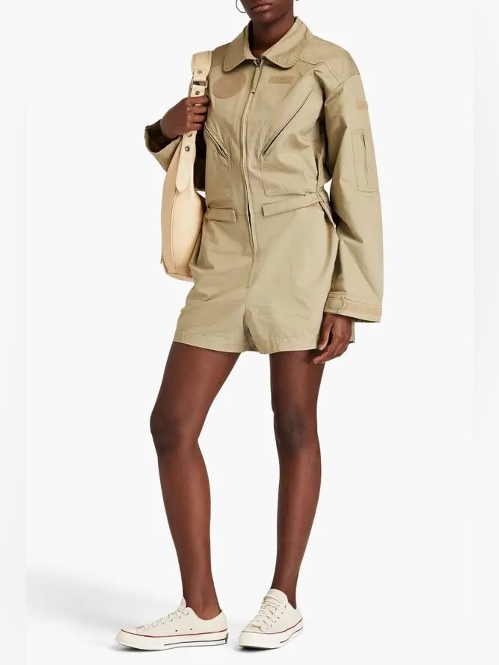 NWOT Good American Cottoncanvas Utility Playsuit Romper in Khaki Size M